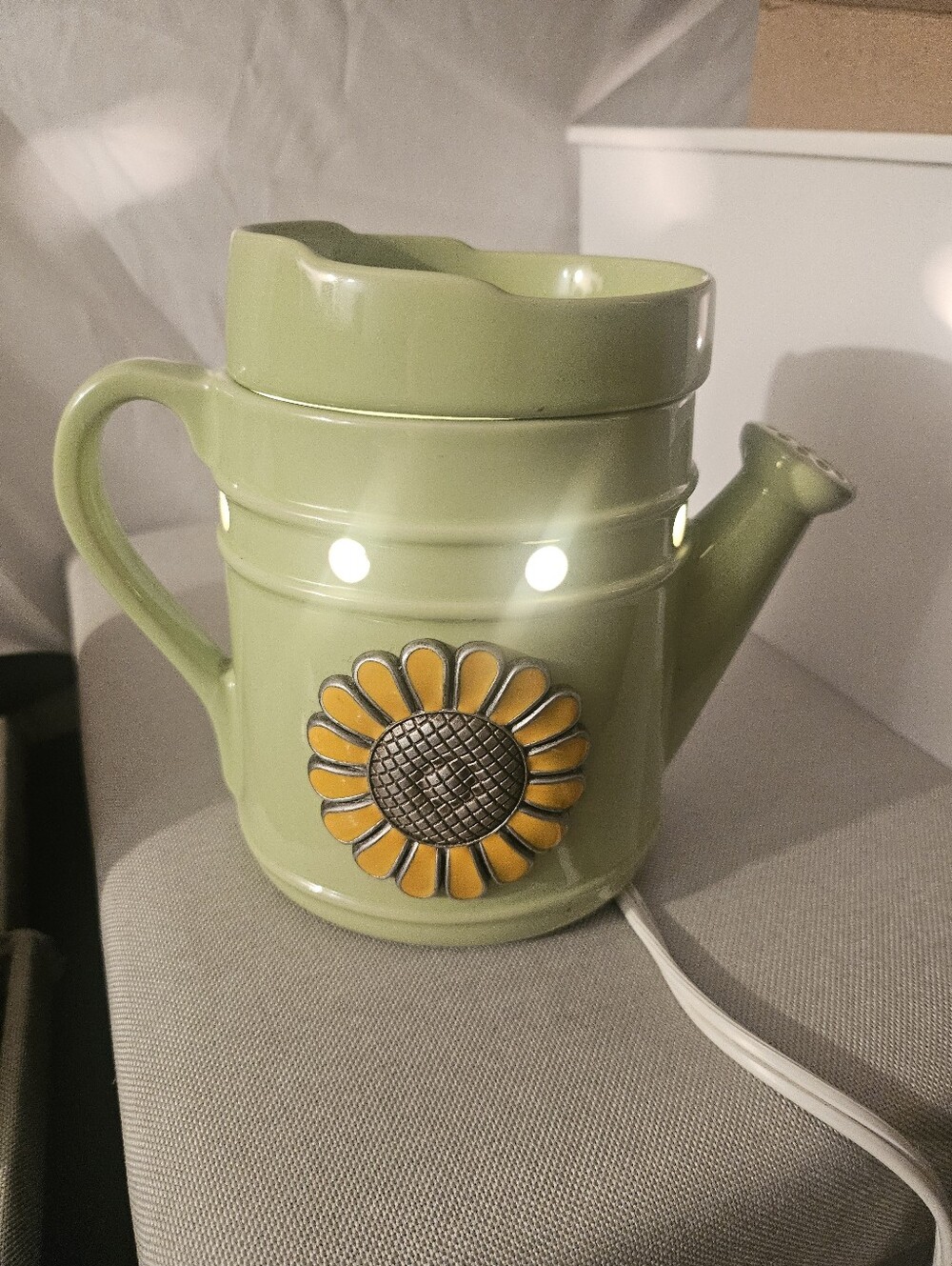 Green Ceramic Sunflower Watering Can Wax Warmer Scentsy